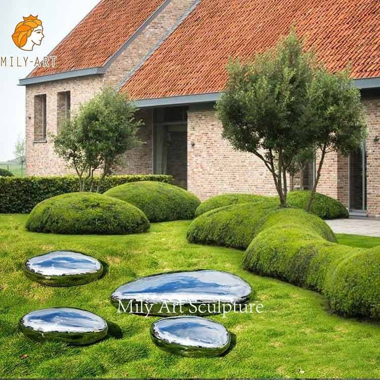 lawn outdoor metal water drop cobblestone design statue stainless steel polished art sculpture mily sculpture