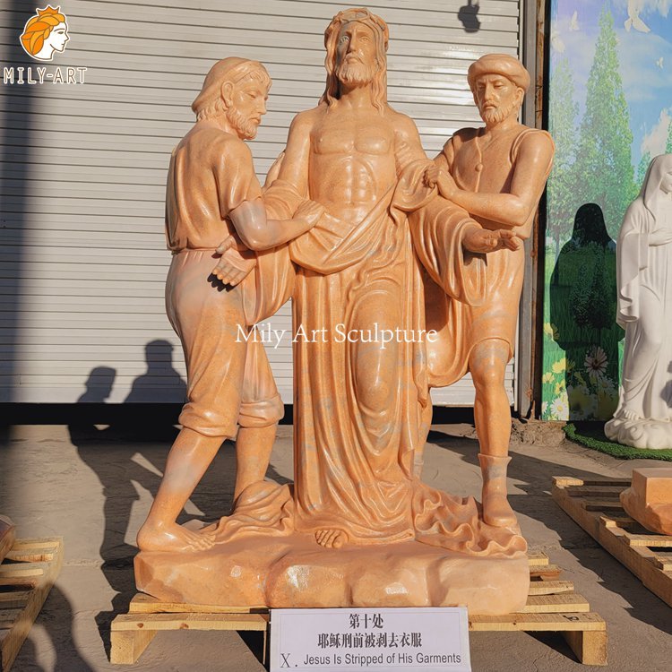 10. tenth station jesus clothes are taken away mily statue