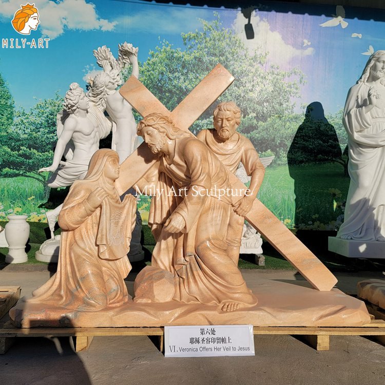 6. sixth station veronica wipes the face of jesus mily statue