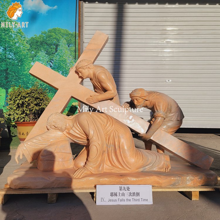 9.ninth station jesus falls a third time mily statue