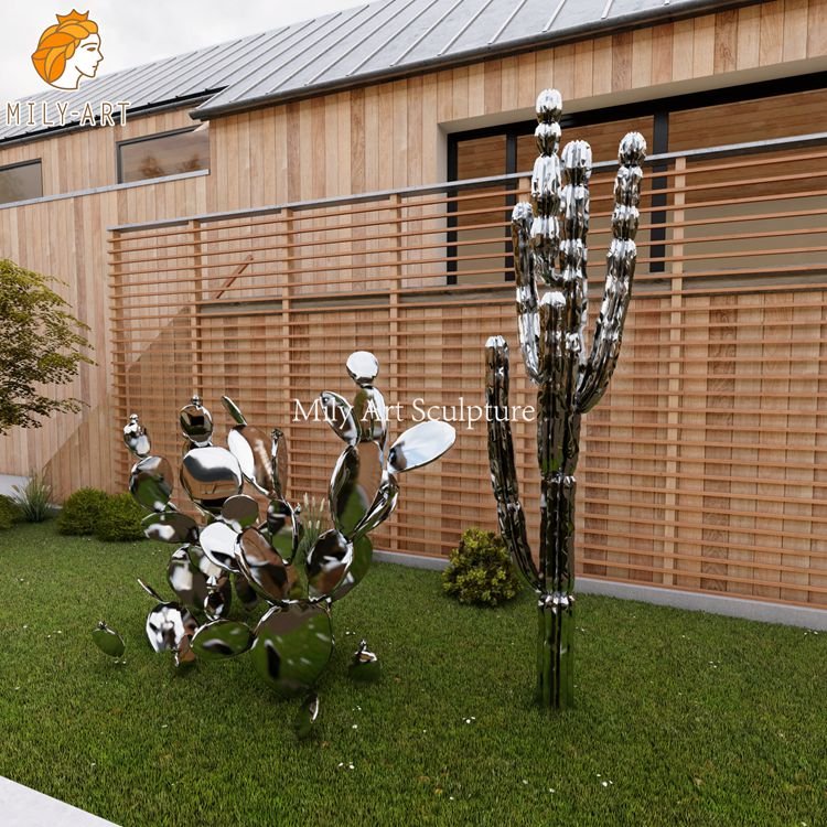 outdoor mirror polished metal cactus sculptures wholesale mlss 084