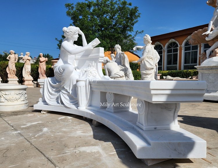 1. 1. white marble bench with lady statue