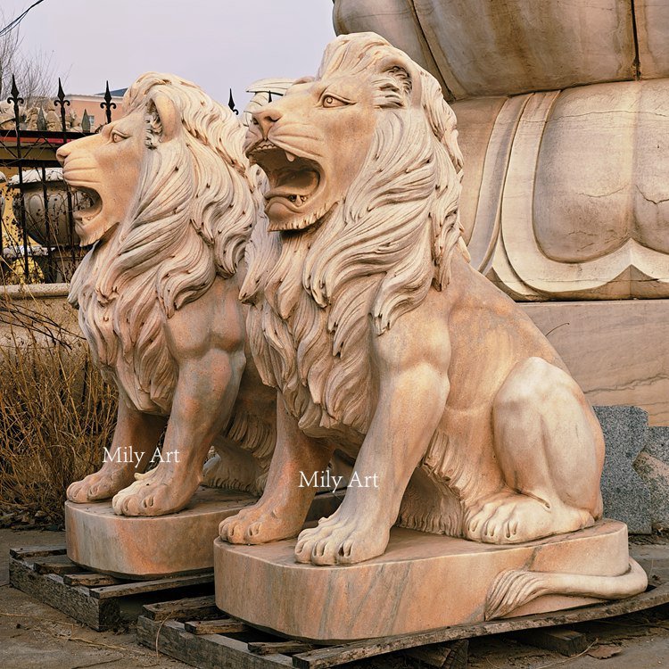 2. marble lion statues