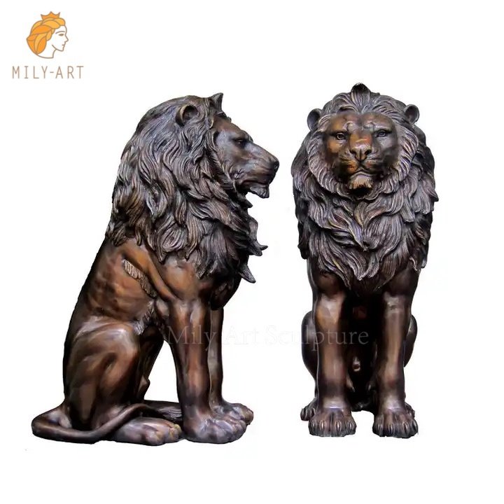 regal king sitting bronze lion statue pair mlbs 146