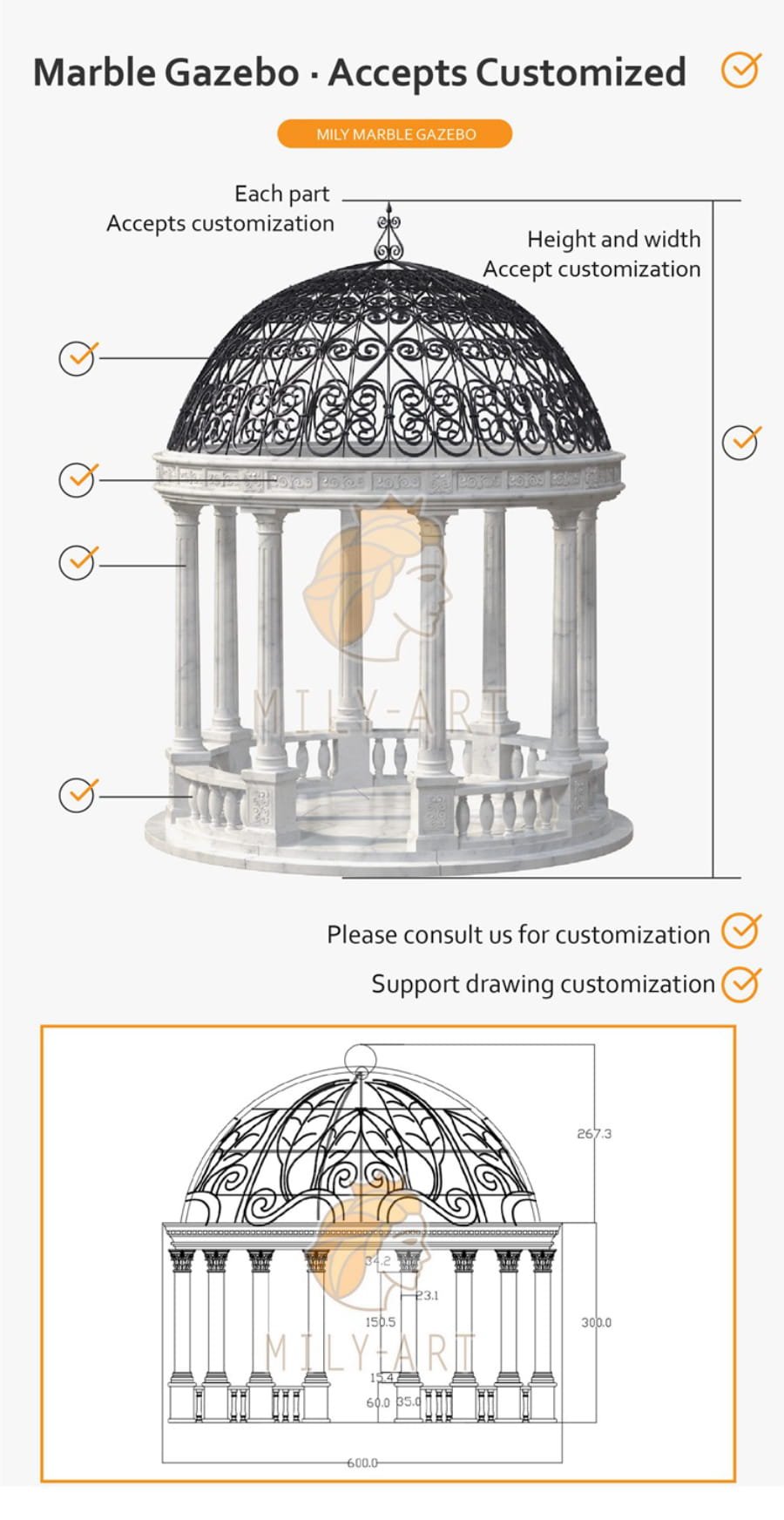 customized marble gazebo mily statue