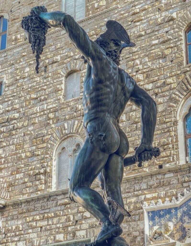 cellini face behind of the sculpture
