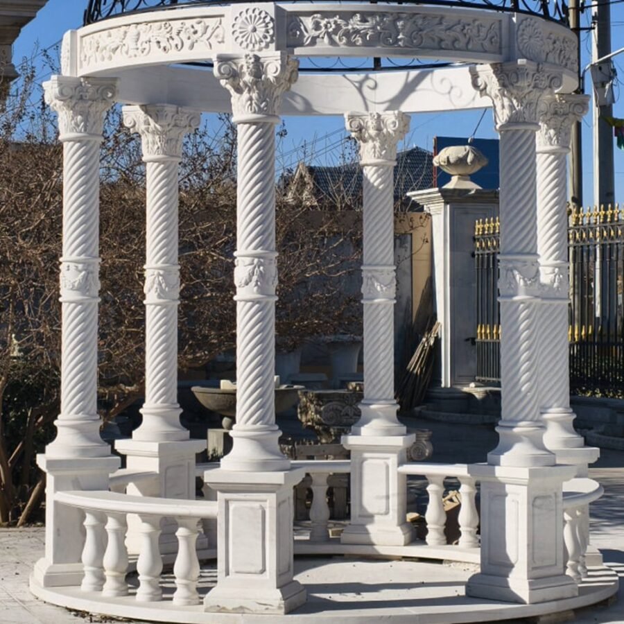 Natural White Marble Garden Pavilion Column Detail