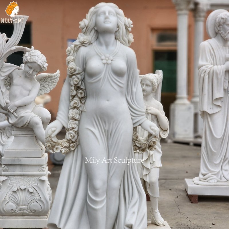 White Marble Design Decoration Lady Statue Detail