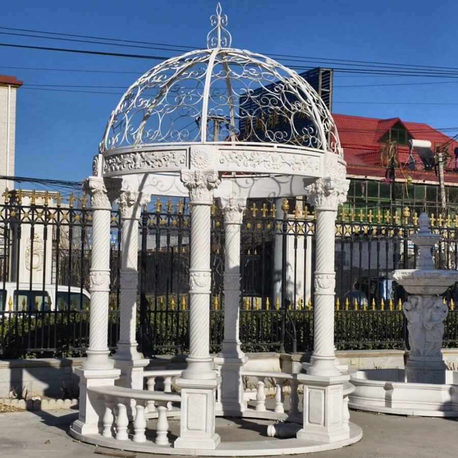 White Marble Garden Pavilion with White Hollow Iron Dome