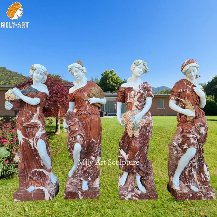 Beautiful Red Marble the Four Goddesses of the Seasons Statues for Outdoor Decor