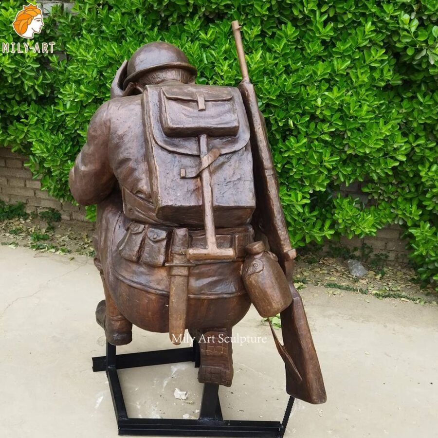 Brown Bronze Fallen Soldier War Memorial Sculpture Back View
