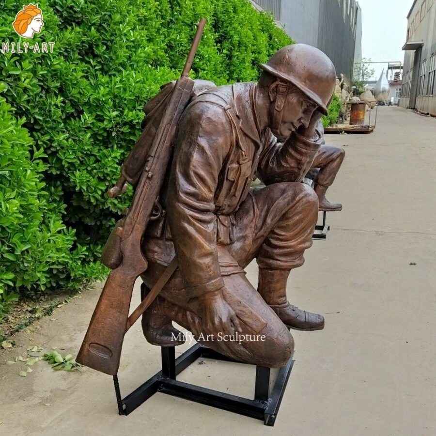 Life Size Bronze Fallen Soldier War Memorial Sculpture Left Side