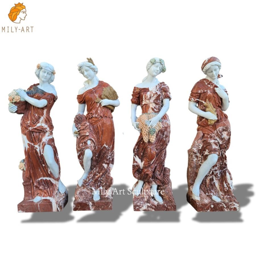 Life Size Red Marble the Four Goddesses of the Seasons Statues